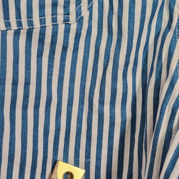 Anthropologie Maeve Colette Crop Linen Pants Wide Leg Blue Stripe 24W NWT - Picture 13 of 16